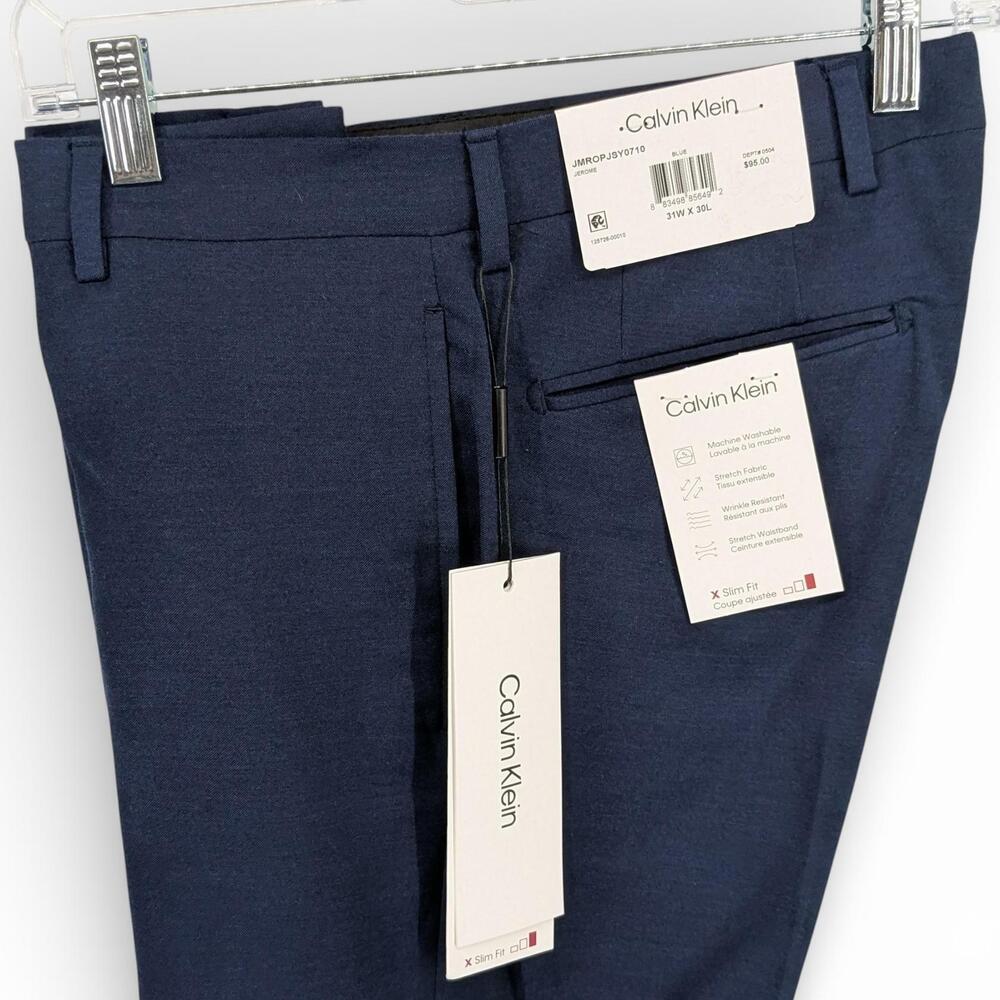 Calvin Klein Men's Slim-Fit Performance Stretch Dress Pants Navy Blue 31 x 30